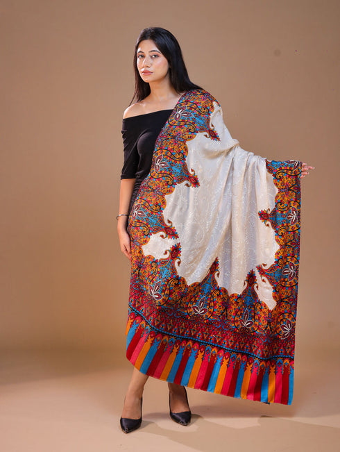 Women's Aari Embroidery and Printed Wool Shawl